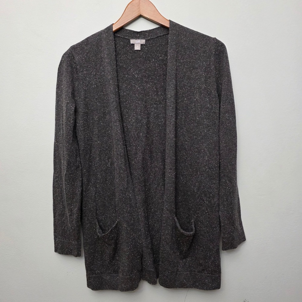 JJill Women's‎ Charcoal Speckled Knit Silk Blend Open Front Cardigan Sweater XS